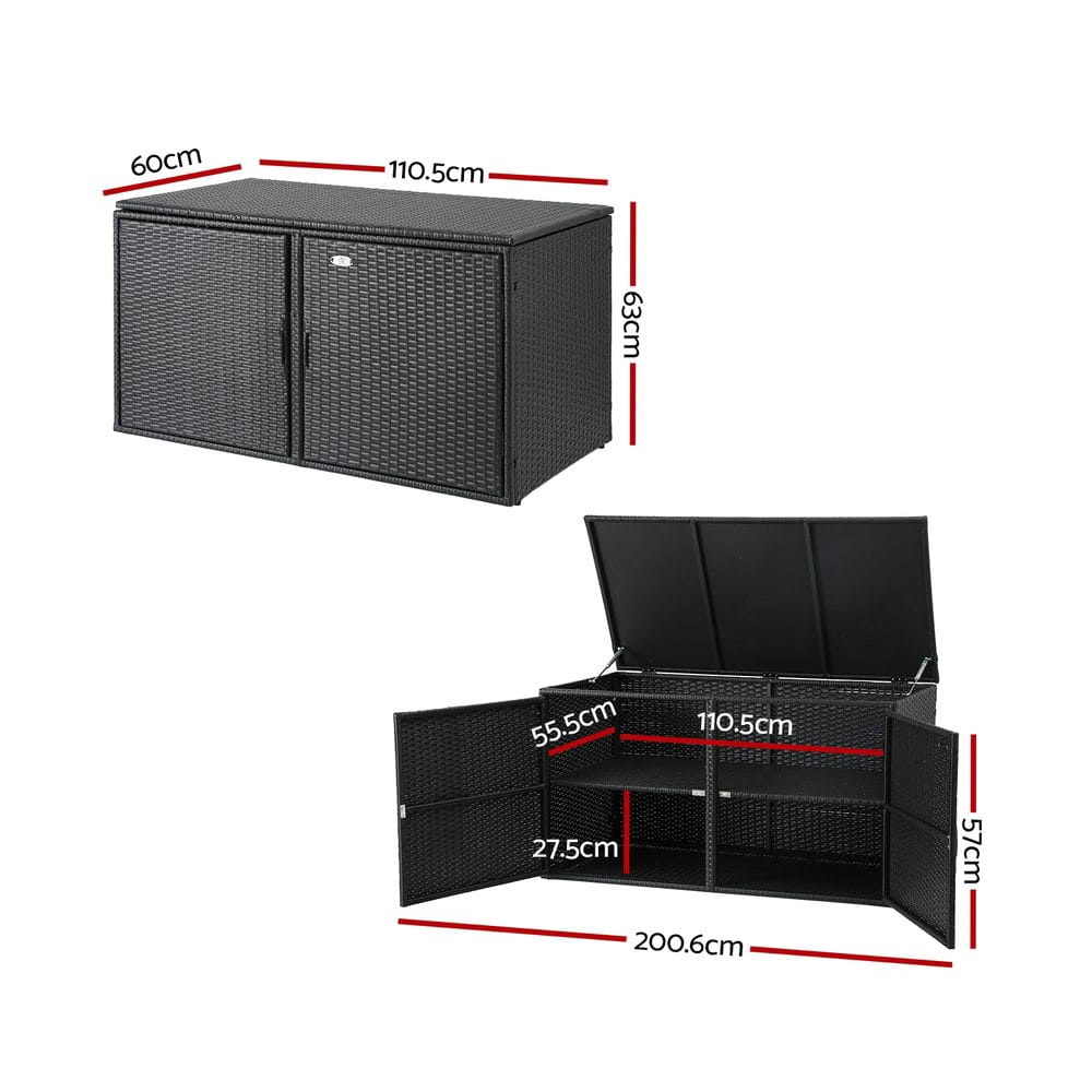 Outdoor Storage Cabinet Wicker Black 110.5x60x63cm