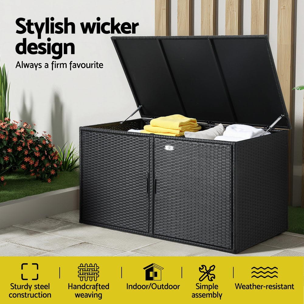 Outdoor Storage Cabinet Wicker Black 110.5x60x63cm