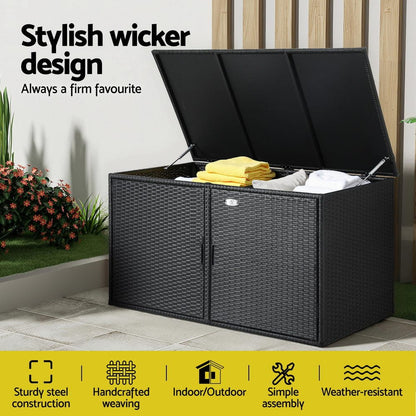 Outdoor Storage Cabinet Wicker Black 110.5x60x63cm