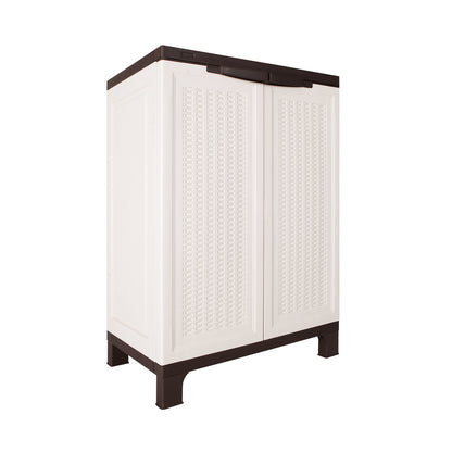 Outdoor Storage Cabinet Box Garden Garage Cupboard Adjustable Lockable Beige
