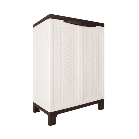 Outdoor Storage Cabinet Box Garden Garage Cupboard Adjustable Lockable Beige