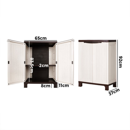 Outdoor Storage Cabinet Box Garden Garage Cupboard Adjustable Lockable Beige