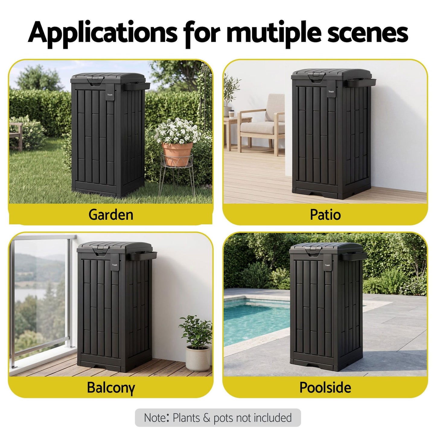 Outdoor Trash Can Large Capacity 40.5x40.5x88cm