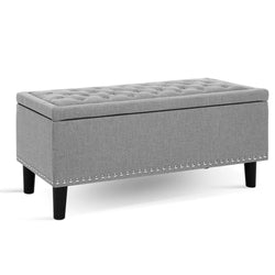 Storage Ottoman Blanket Box Linen Fabric Chest Foot Stool Toy Bench Grey