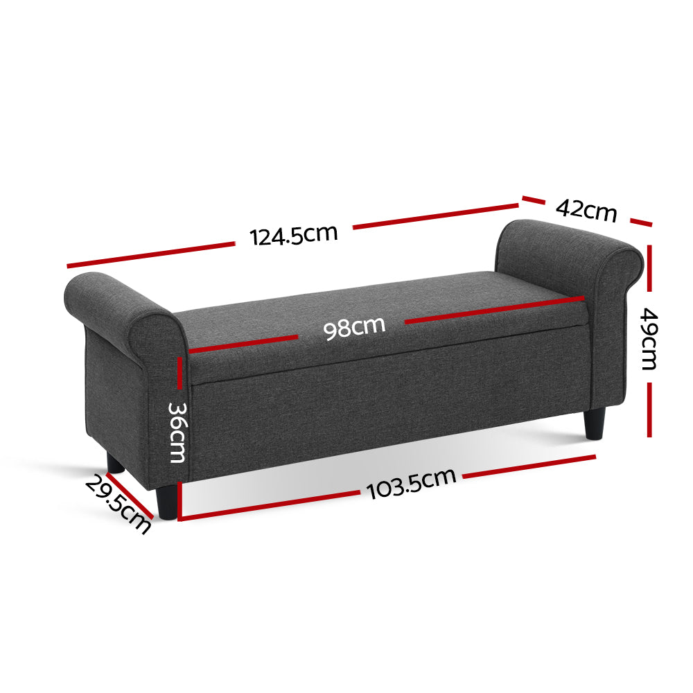 Storage Ottoman Blanket Box 125Cm Arm Linen Grey