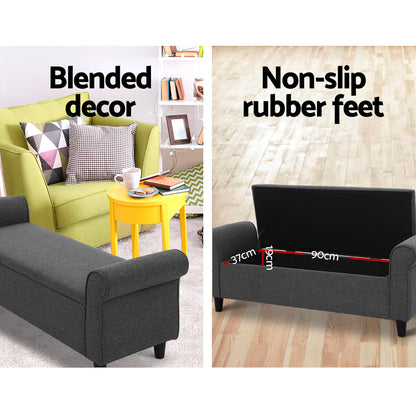 Storage Ottoman Blanket Box 125Cm Arm Linen Grey