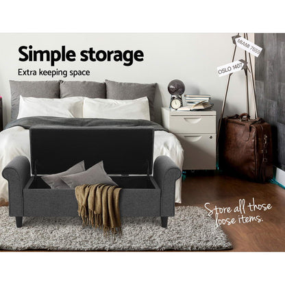 Storage Ottoman Blanket Box 125Cm Arm Linen Grey