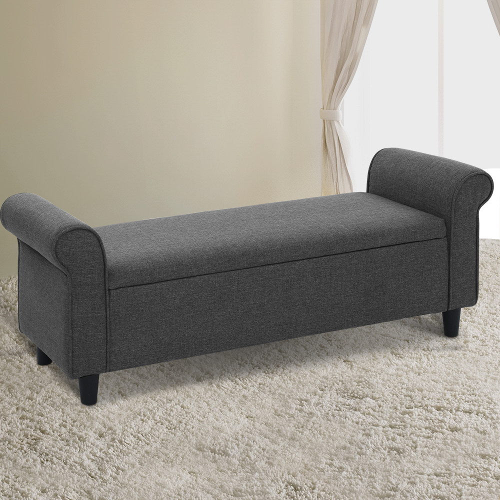Storage Ottoman Blanket Box 125Cm Arm Linen Grey