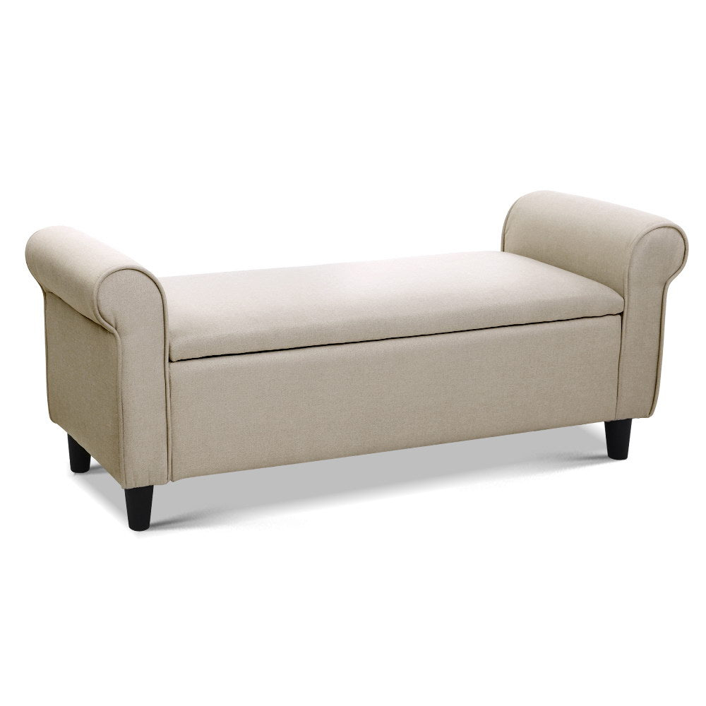 Storage Ottoman Blanket Box 125Cm Arm Linen Taupe