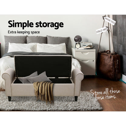 Storage Ottoman Blanket Box 125Cm Arm Linen Taupe