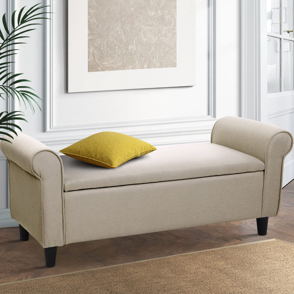 Storage Ottoman Blanket Box 125Cm Arm Linen Taupe