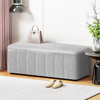Velvet Storage Ottoman Grey 103x41.5x40cm