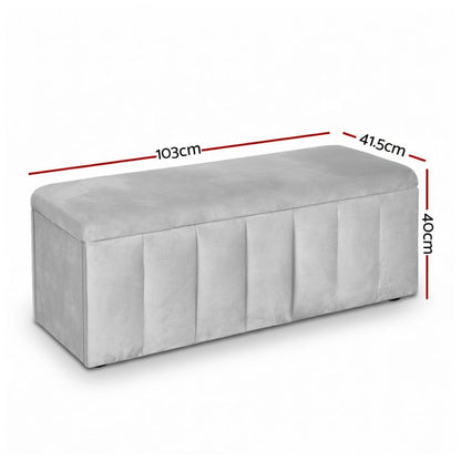Velvet Storage Ottoman Grey 103x41.5x40cm