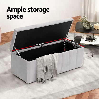 Velvet Storage Ottoman Grey 103x41.5x40cm