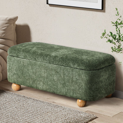 Storage Ottoman Blanket Box Bench Chenille Upholstered Ball Foot Stool