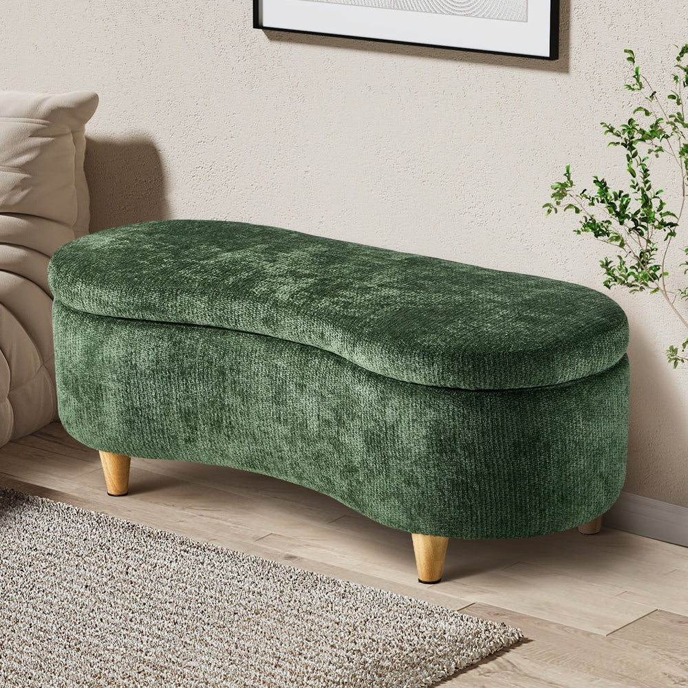 Storage Ottoman Cashew Footstool Chenille Chest Box Green/Pink Fabric