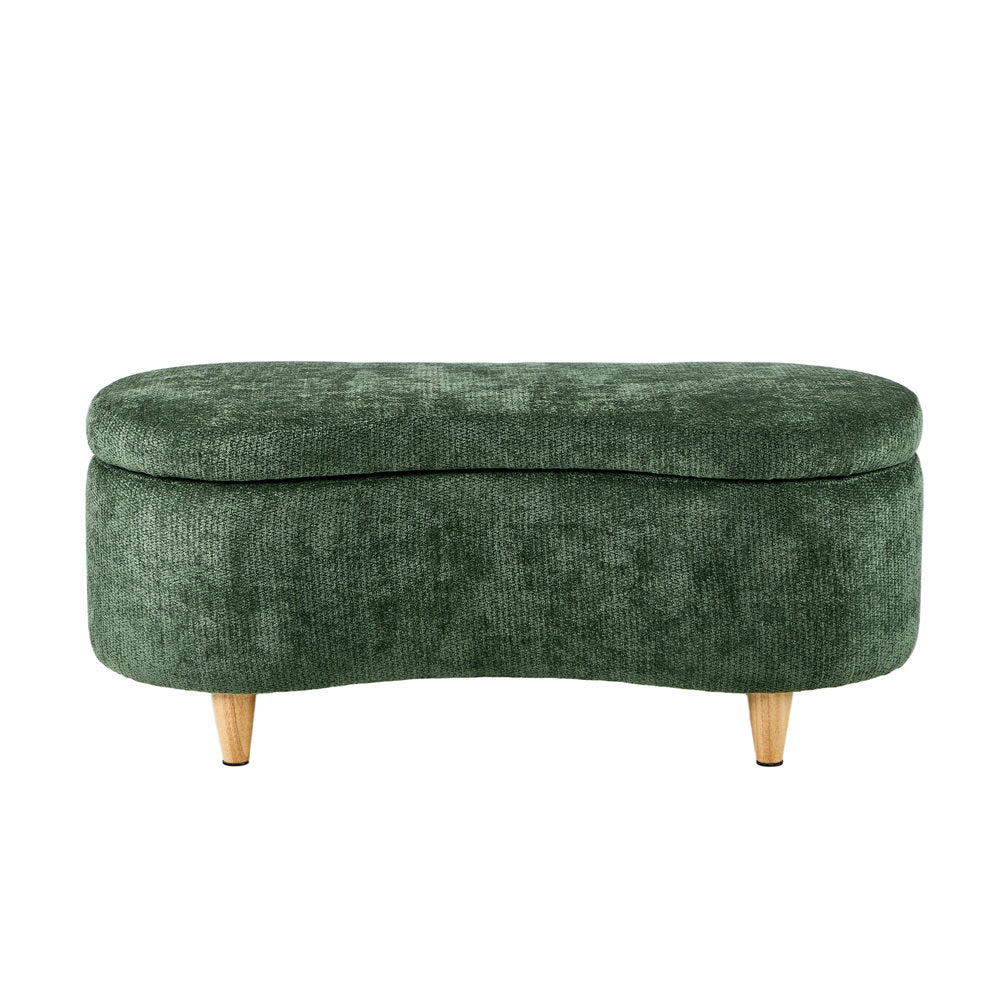 Storage Ottoman Cashew Footstool Chenille Chest Box Green/Pink Fabric