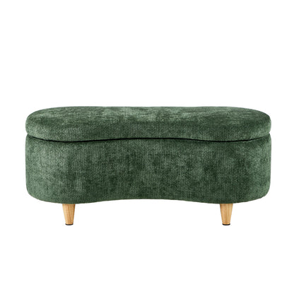 Storage Ottoman Cashew Footstool Chenille Chest Box Green/Pink Fabric