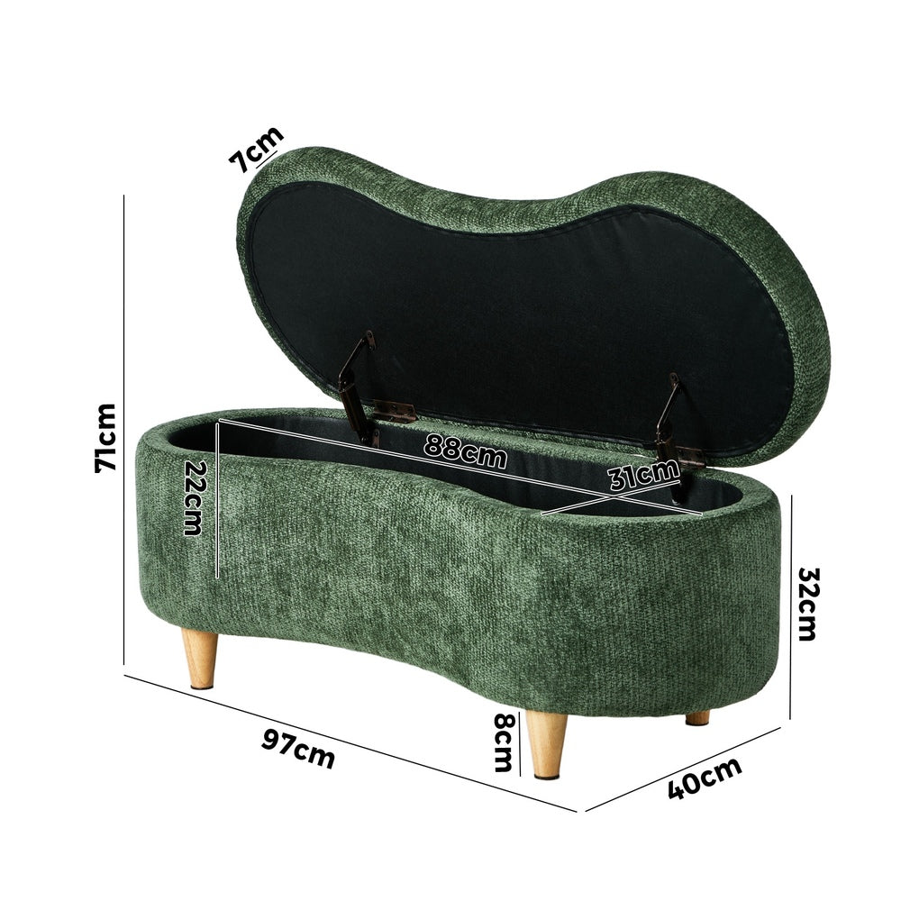 Storage Ottoman Cashew Footstool Chenille Chest Box Green/Pink Fabric