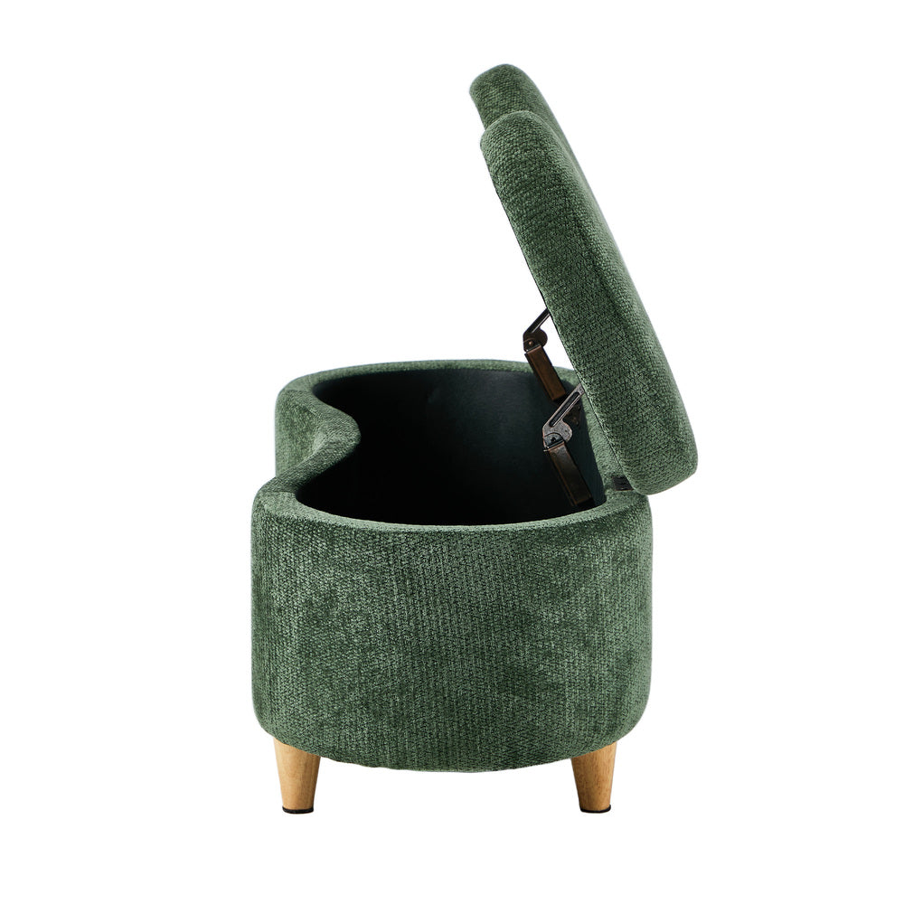 Storage Ottoman Cashew Footstool Chenille Chest Box Green/Pink Fabric