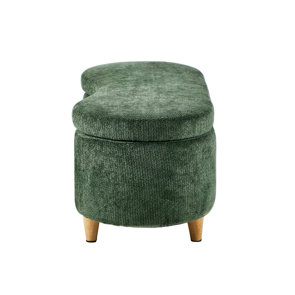 Storage Ottoman Cashew Footstool Chenille Chest Box Green/Pink Fabric