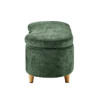 Storage Ottoman Cashew Footstool Chenille Chest Box Green/Pink Fabric
