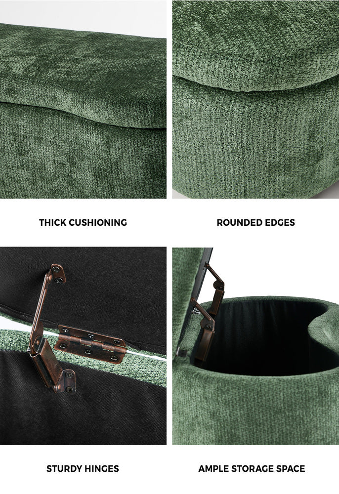 Storage Ottoman Cashew Footstool Chenille Chest Box Green/Pink Fabric