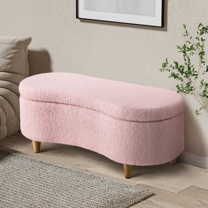 Storage Ottoman Cashew Footstool Chenille Chest Box Green/Pink Fabric