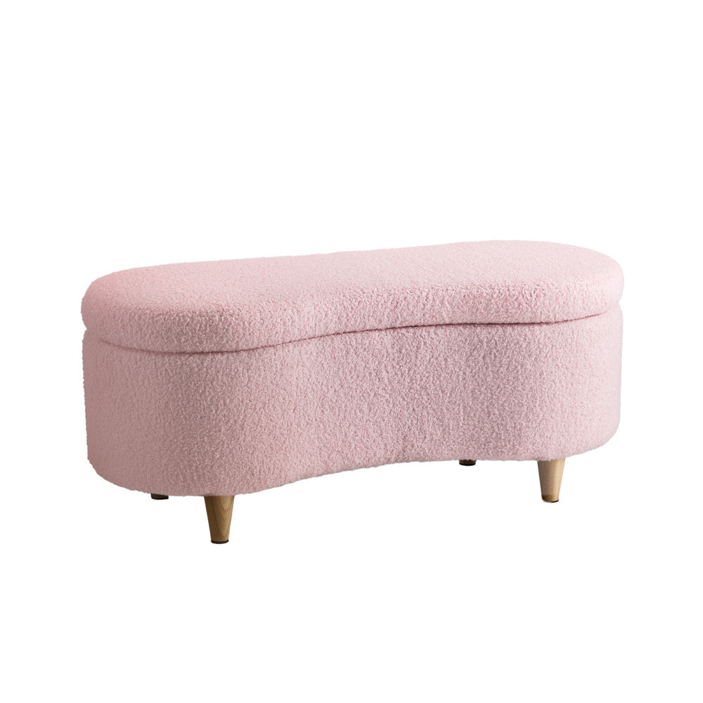 Storage Ottoman Cashew Footstool Chenille Chest Box Green/Pink Fabric