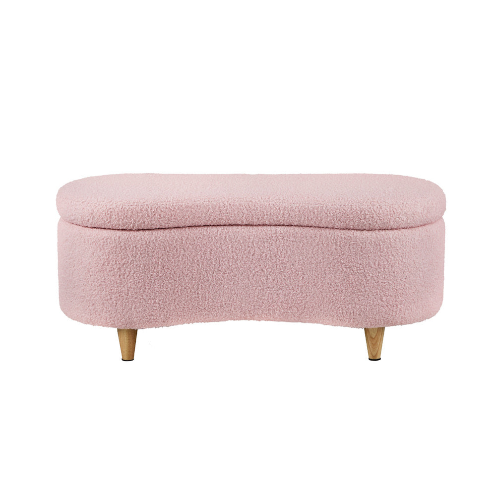 Storage Ottoman Cashew Footstool Chenille Chest Box Green/Pink Fabric