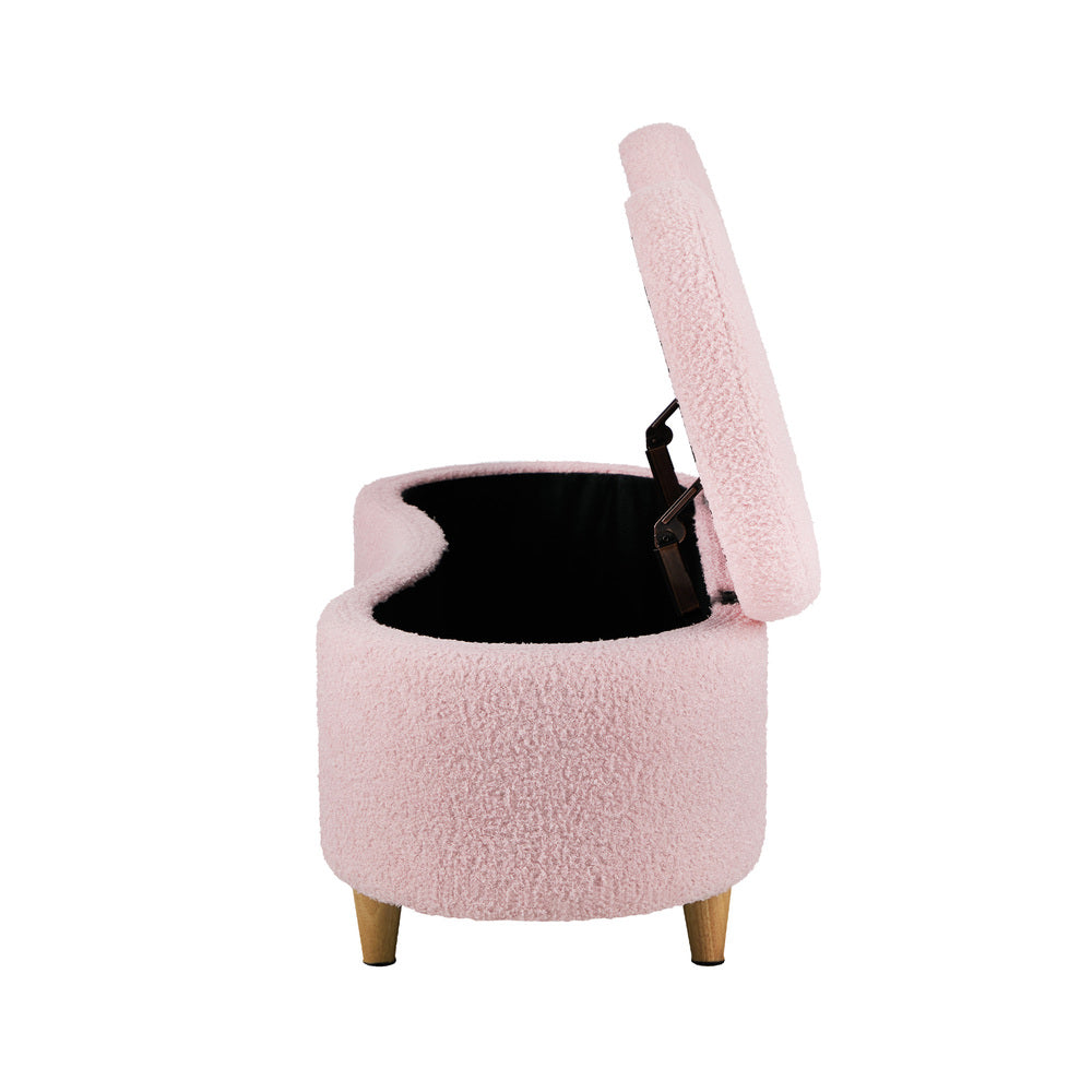 Storage Ottoman Cashew Footstool Chenille Chest Box Green/Pink Fabric