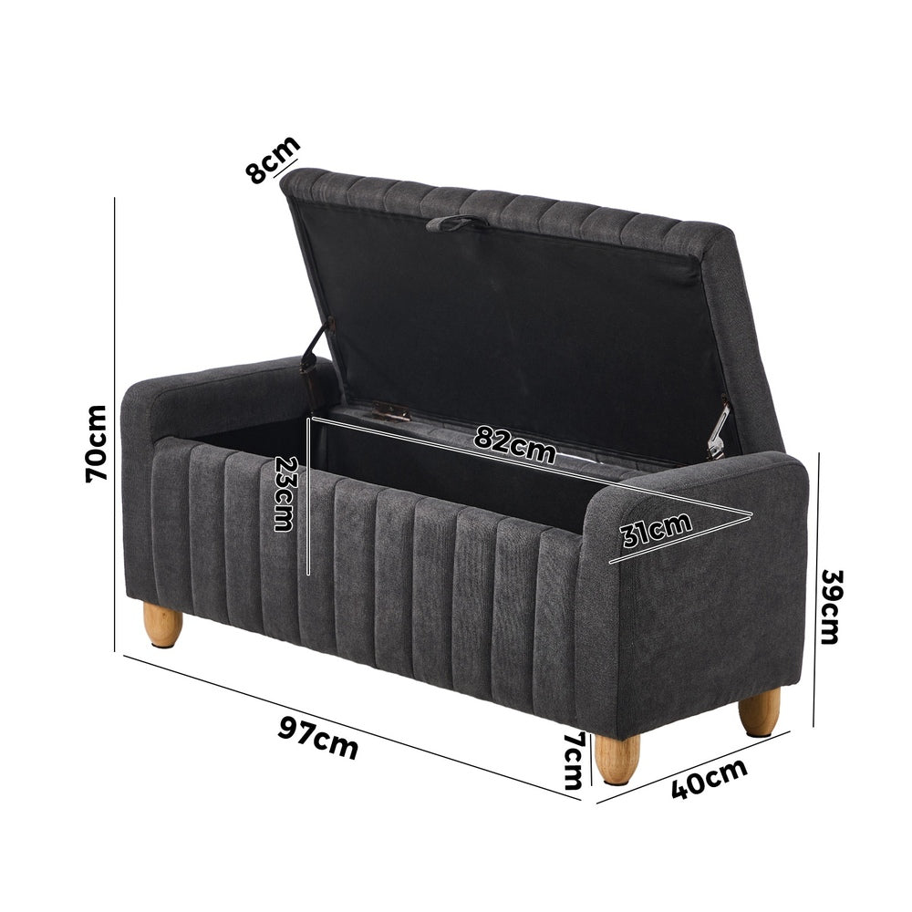 Storage Ottoman Couch Footstool Linen Toy Chest Bench Grey
