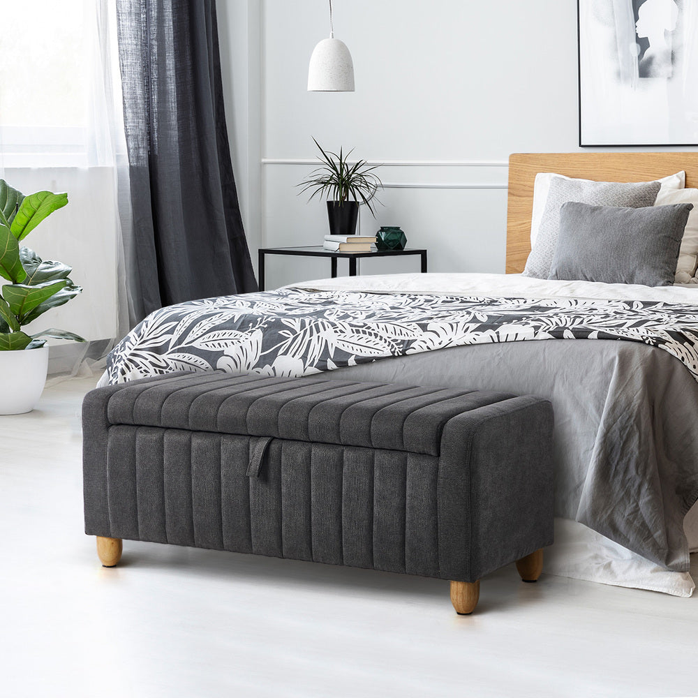 Storage Ottoman Couch Footstool Linen Toy Chest Bench Grey