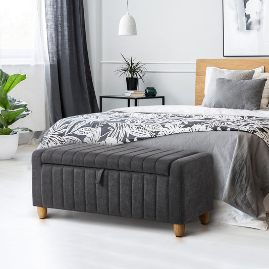 Storage Ottoman Couch Footstool Linen Toy Chest Bench Grey