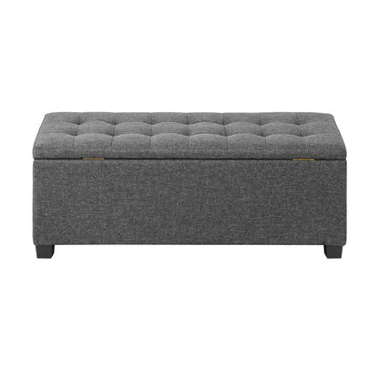 Ottoman Foot Stool: Spacious Toy Chest with Stylish Faux Linen Design-Grey\Light Grey