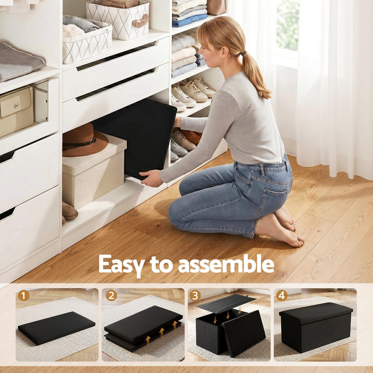 Storage Ottoman Bench Folding Blanket Box | HomeAndLiving - 5