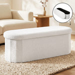 Boucle Storage Ottoman Foldable Foot Stool White | HomeAndLi