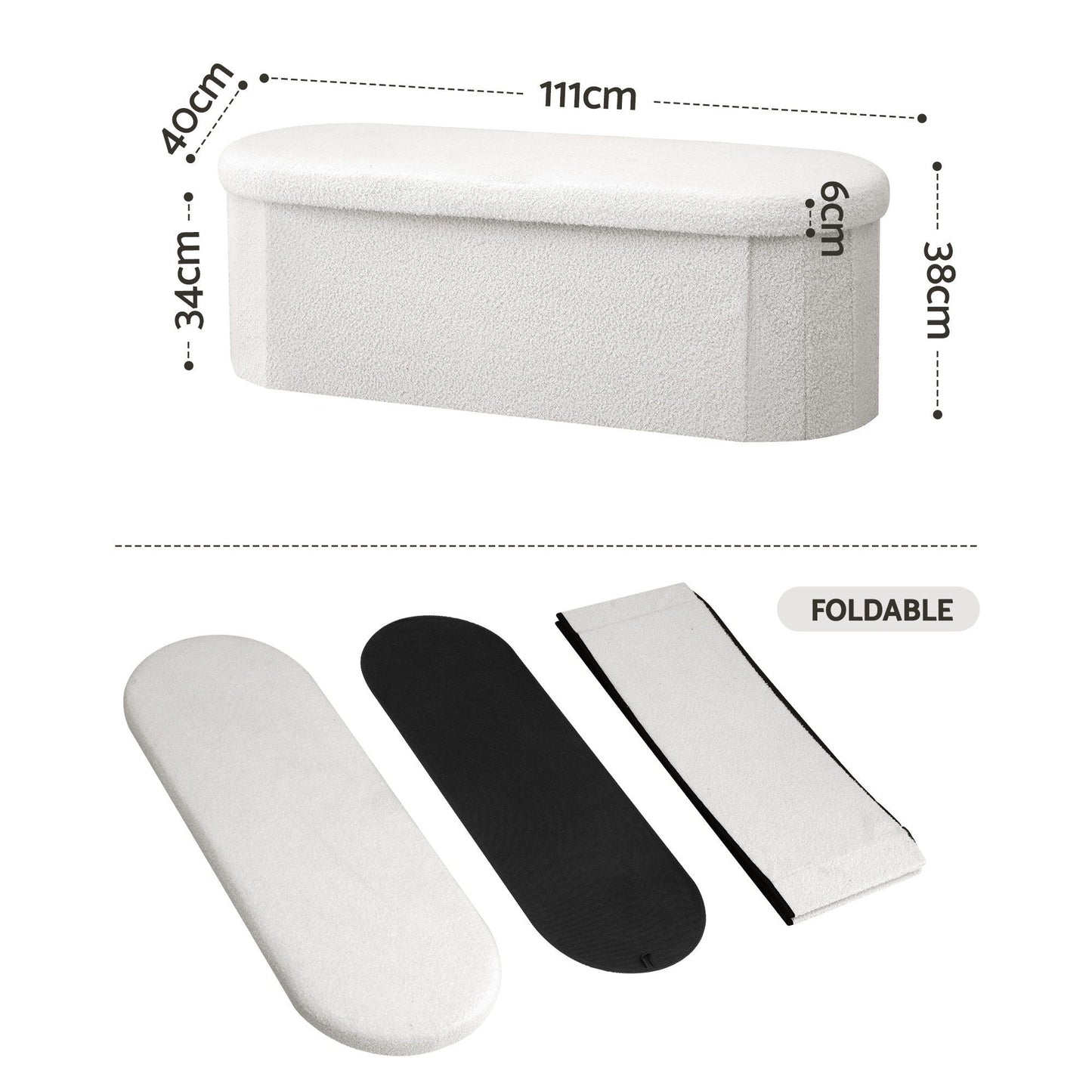 Boucle Storage Ottoman Foldable Foot Stool White | HomeAndLi - 3