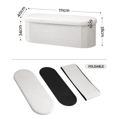 Boucle Storage Ottoman Foldable Foot Stool White | HomeAndLi - 3