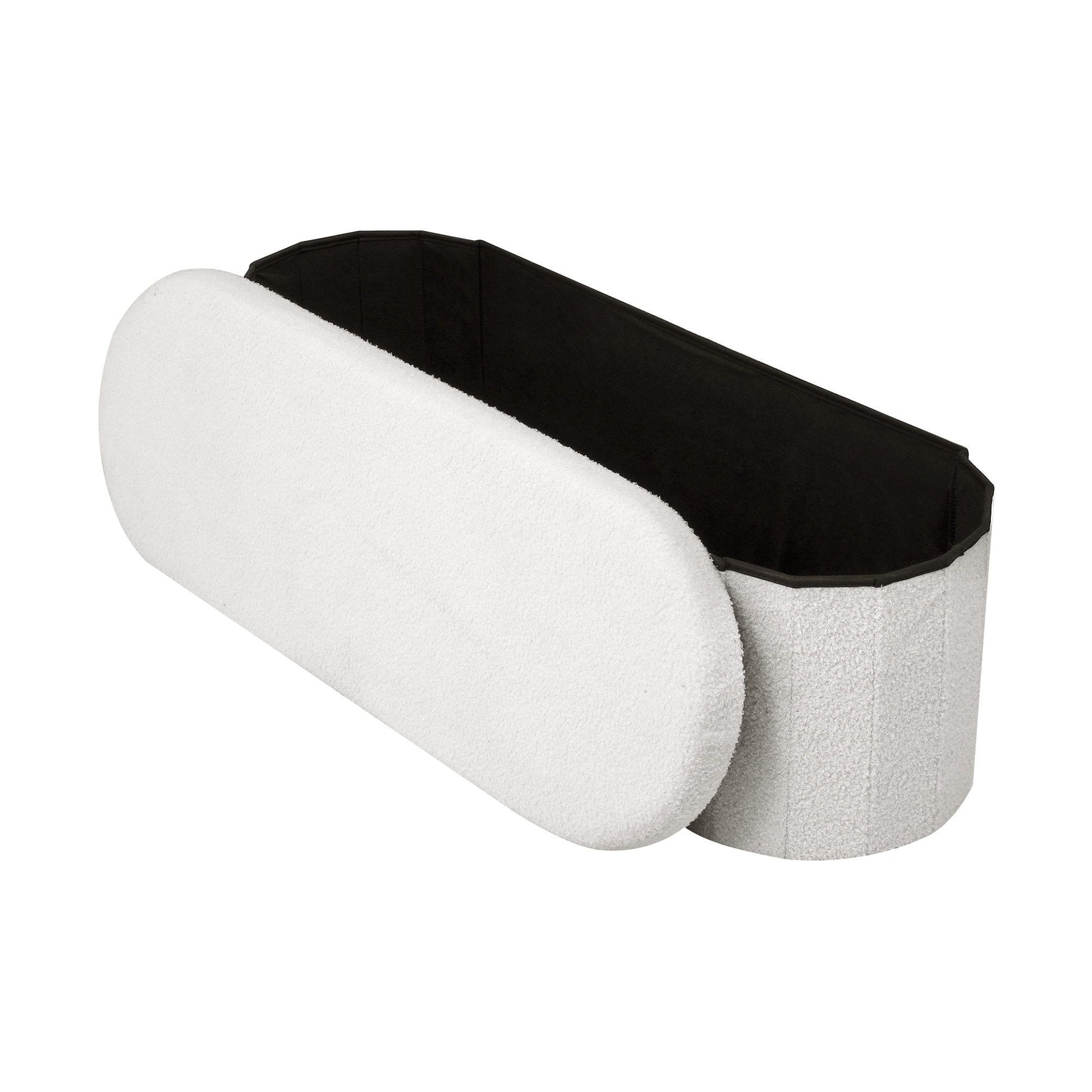 Boucle Storage Ottoman Foldable Foot Stool White | HomeAndLi - 4