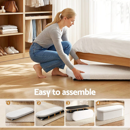 Boucle Storage Ottoman Foldable Foot Stool White | HomeAndLi - 5