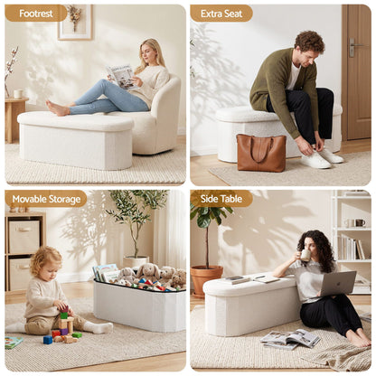 Boucle Storage Ottoman Foldable Foot Stool White | HomeAndLi - 7