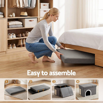 Grey Storage Ottoman Footstool 64x40x40.5cm