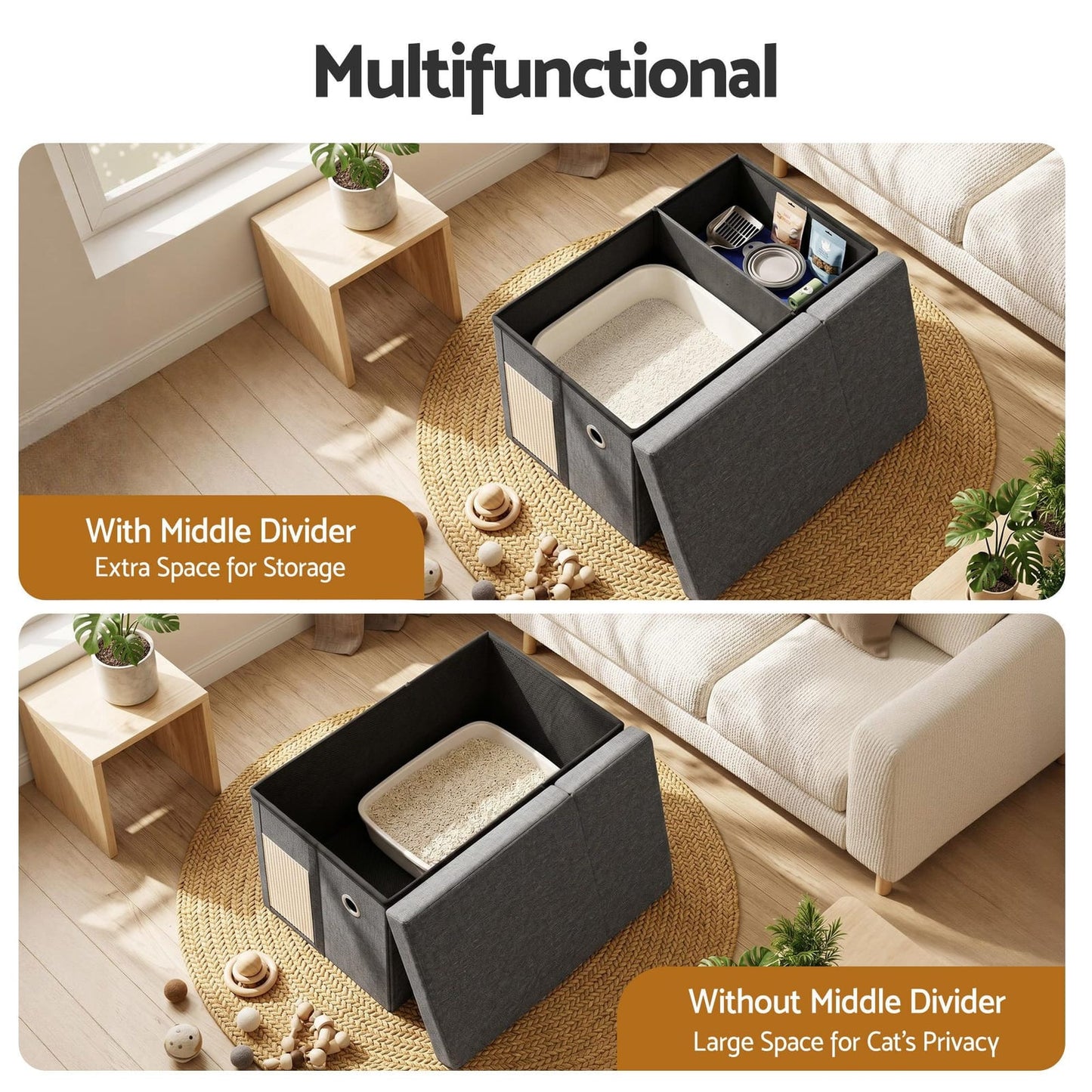 Grey Storage Ottoman Footstool 64x40x40.5cm