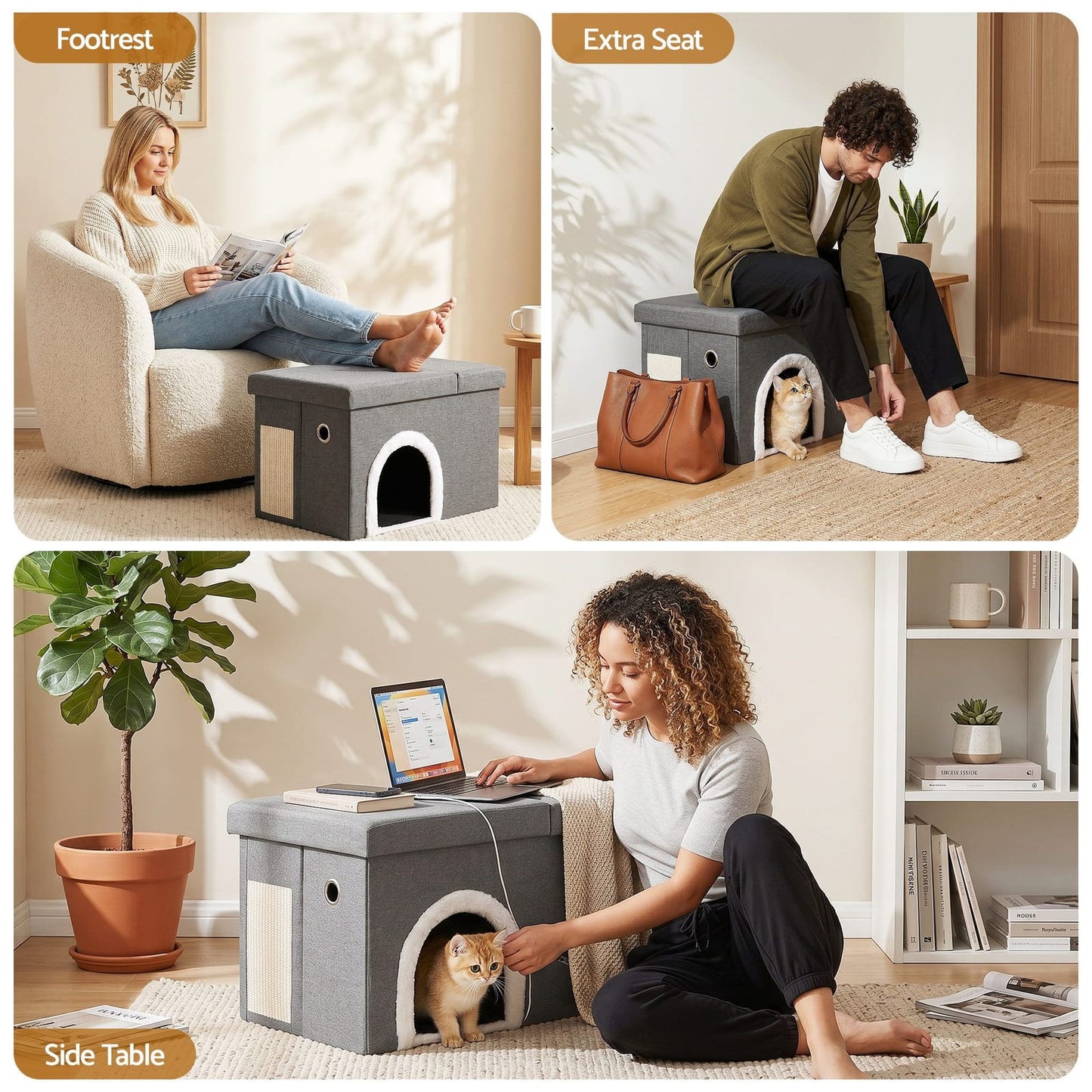 Grey Storage Ottoman Footstool 64x40x40.5cm