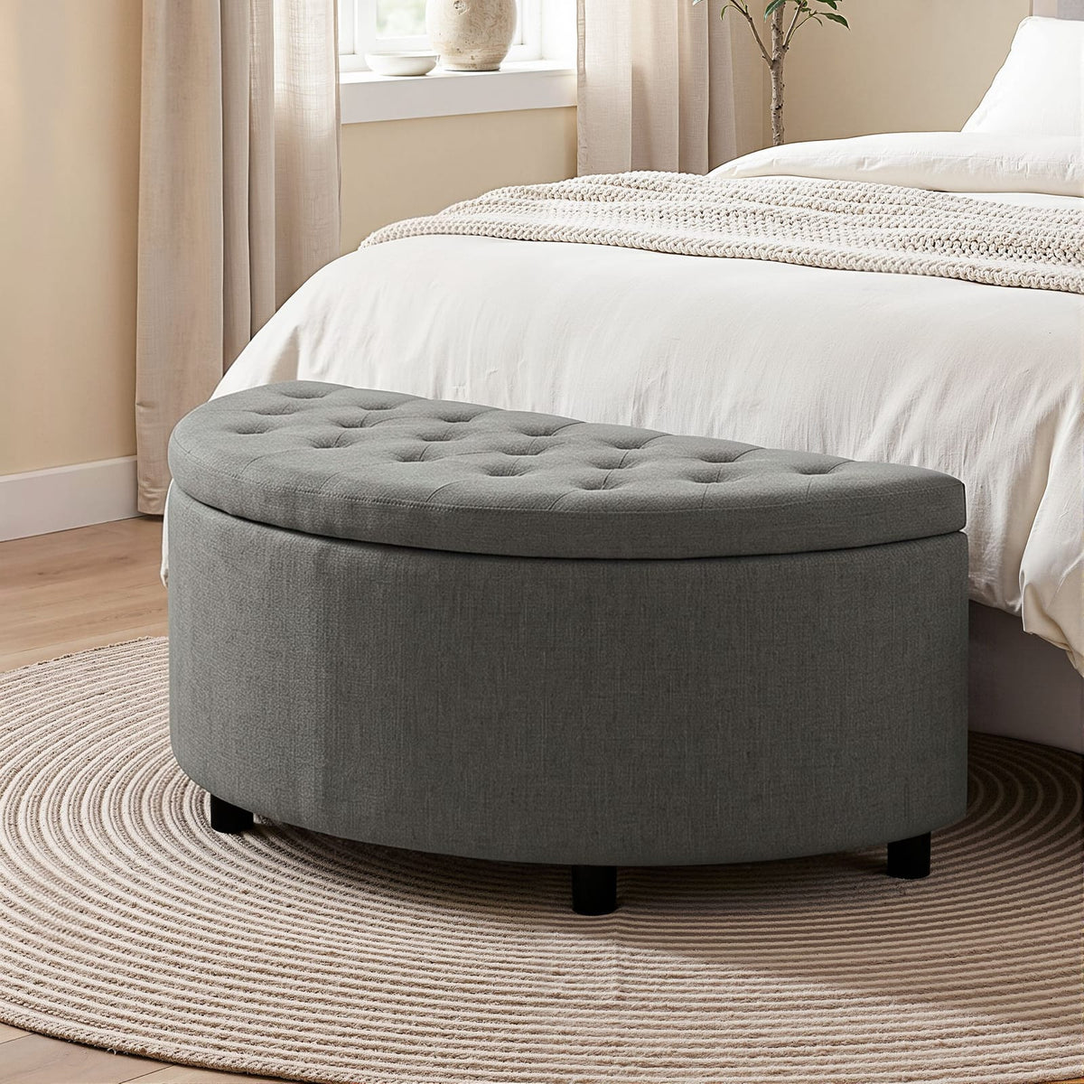 Grey Linen Ottoman Bench 110x41x46cm