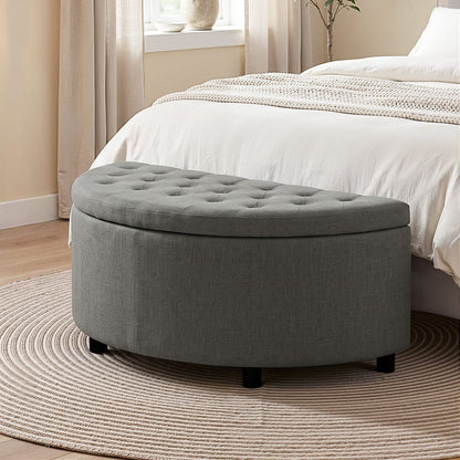 Grey Linen Ottoman Bench 110x41x46cm