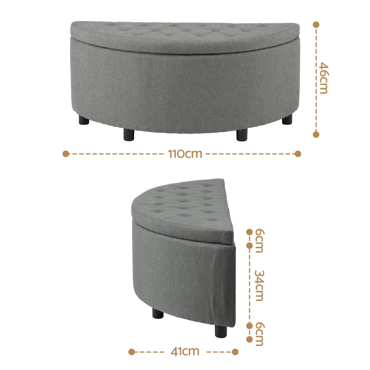 Grey Linen Ottoman Bench 110x41x46cm