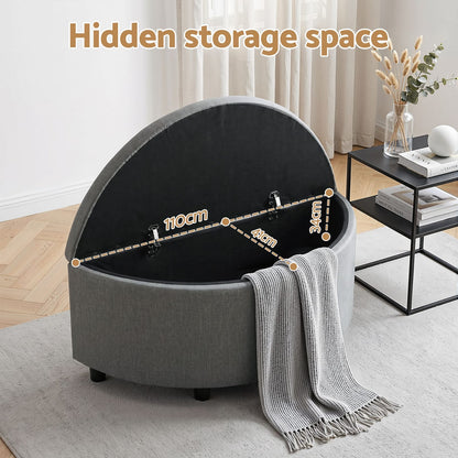 Grey Linen Ottoman Bench 110x41x46cm
