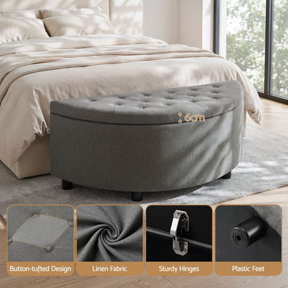 Grey Linen Ottoman Bench 110x41x46cm